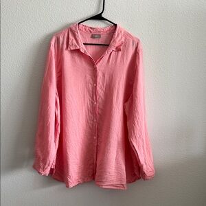 J.Jill Pink Button Down Long Sleeve Blouse Lightweight Relaxed Fit